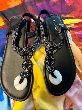 Black Torrid Beaded Amulet T-Strap Women's Sandals - Elegant Casual 10WW